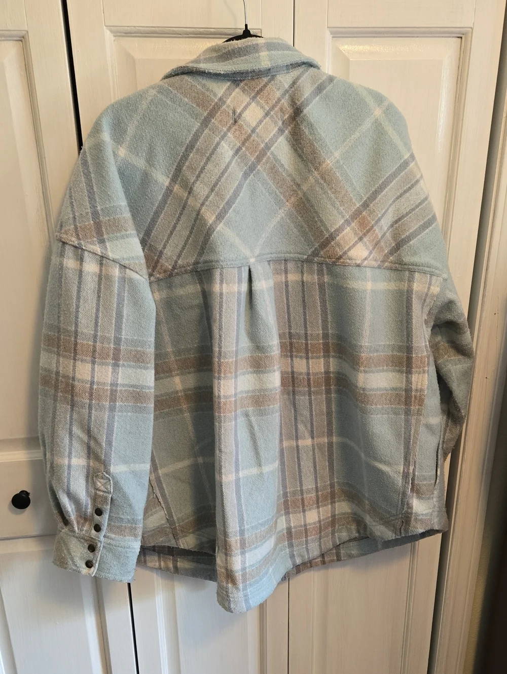 Free People Light Blue Plaid Utility Shacket